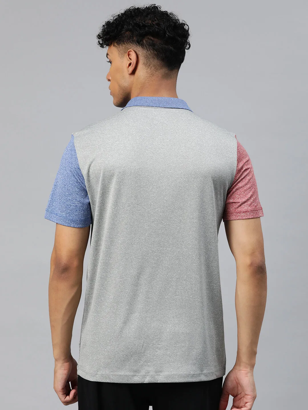 Alcis Men Grey Pink Colourblocked Polo Collar Anti Static Slim Fit T-shirt Clubhouse Ready