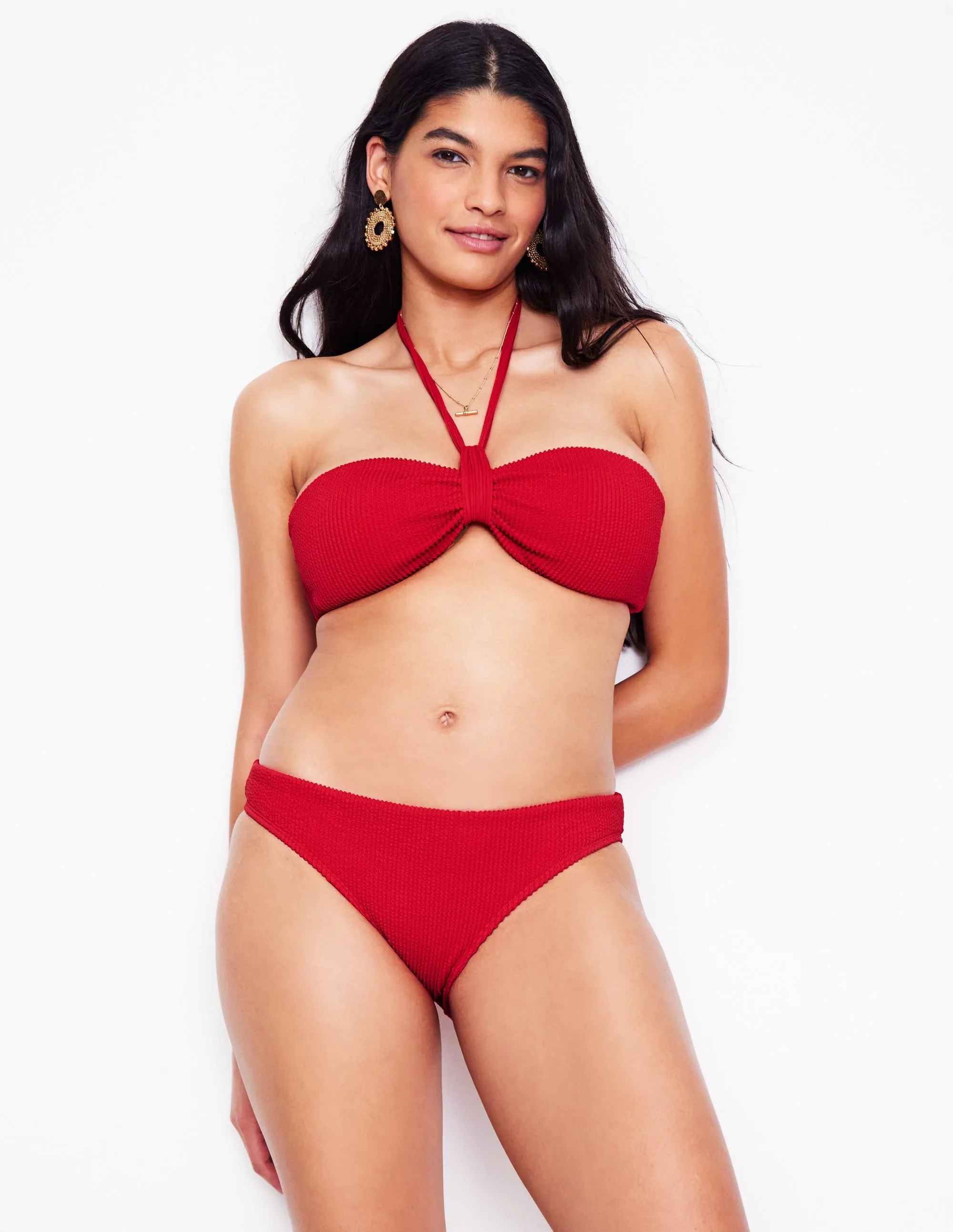 Crinkle Texture Bikini Bottoms-Tulip Red Ergonomic Cut
