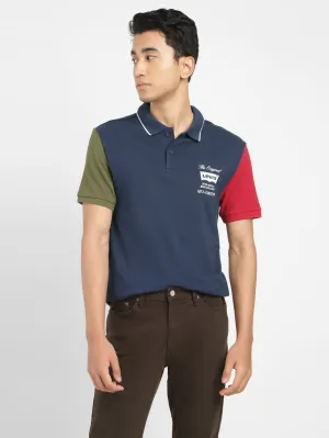 Flexible Ribbed Collar Men's Colorblock Polo T-shirt