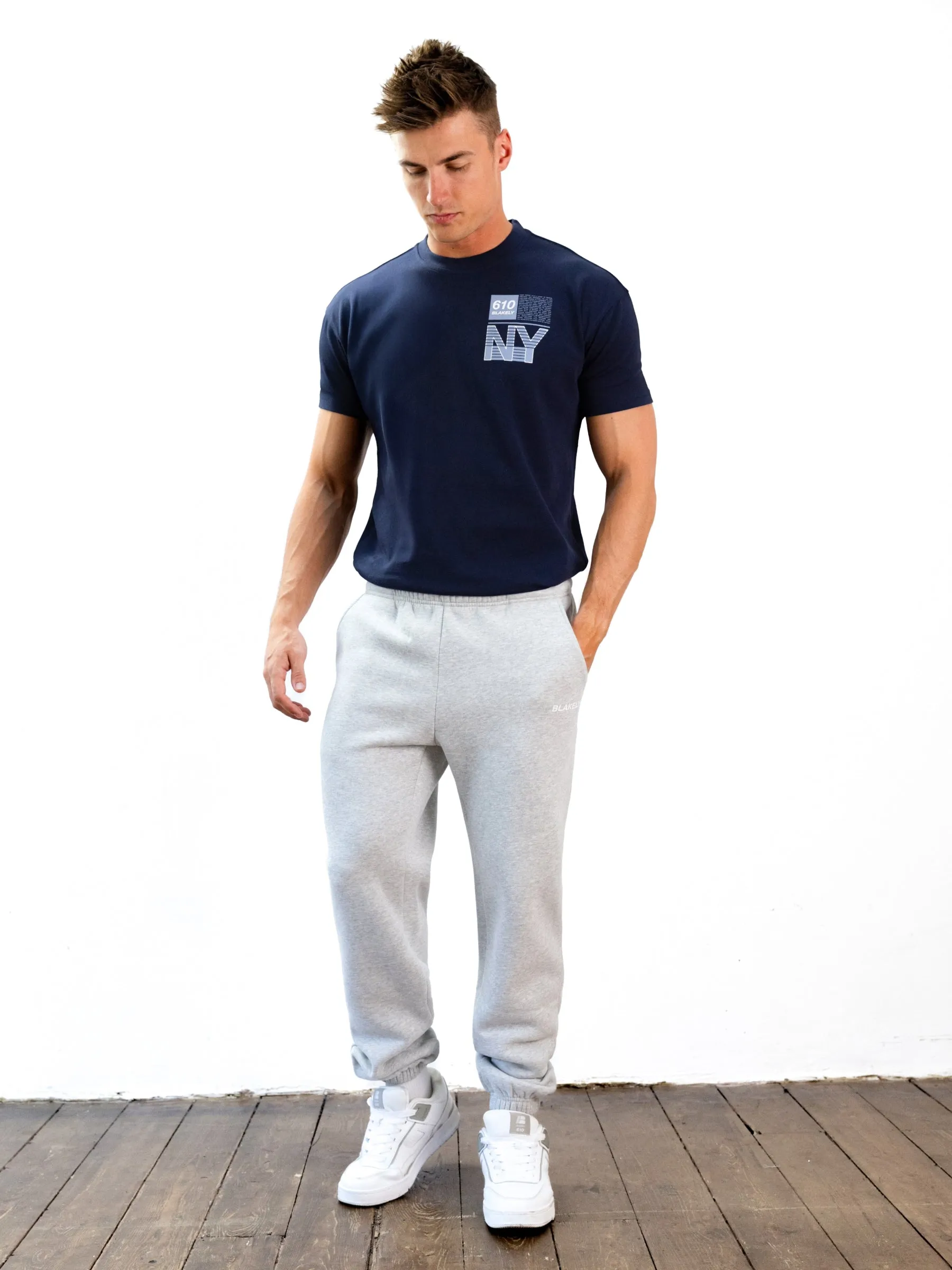 Gusseted Crotch Italic Relaxed Sweatpants - Marl Grey