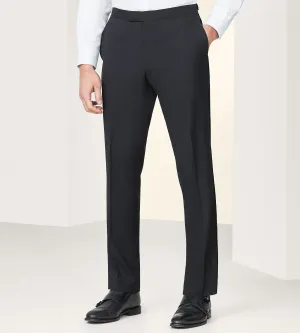 Laser Cut Edges Slim Fit Black Solid Tuxedo Pants