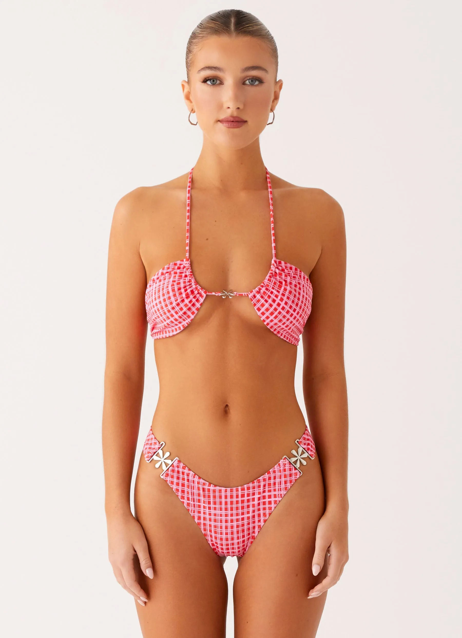 Coastal-Style Holiday Retreat Saint Lucia Bikini Top - Pink Check