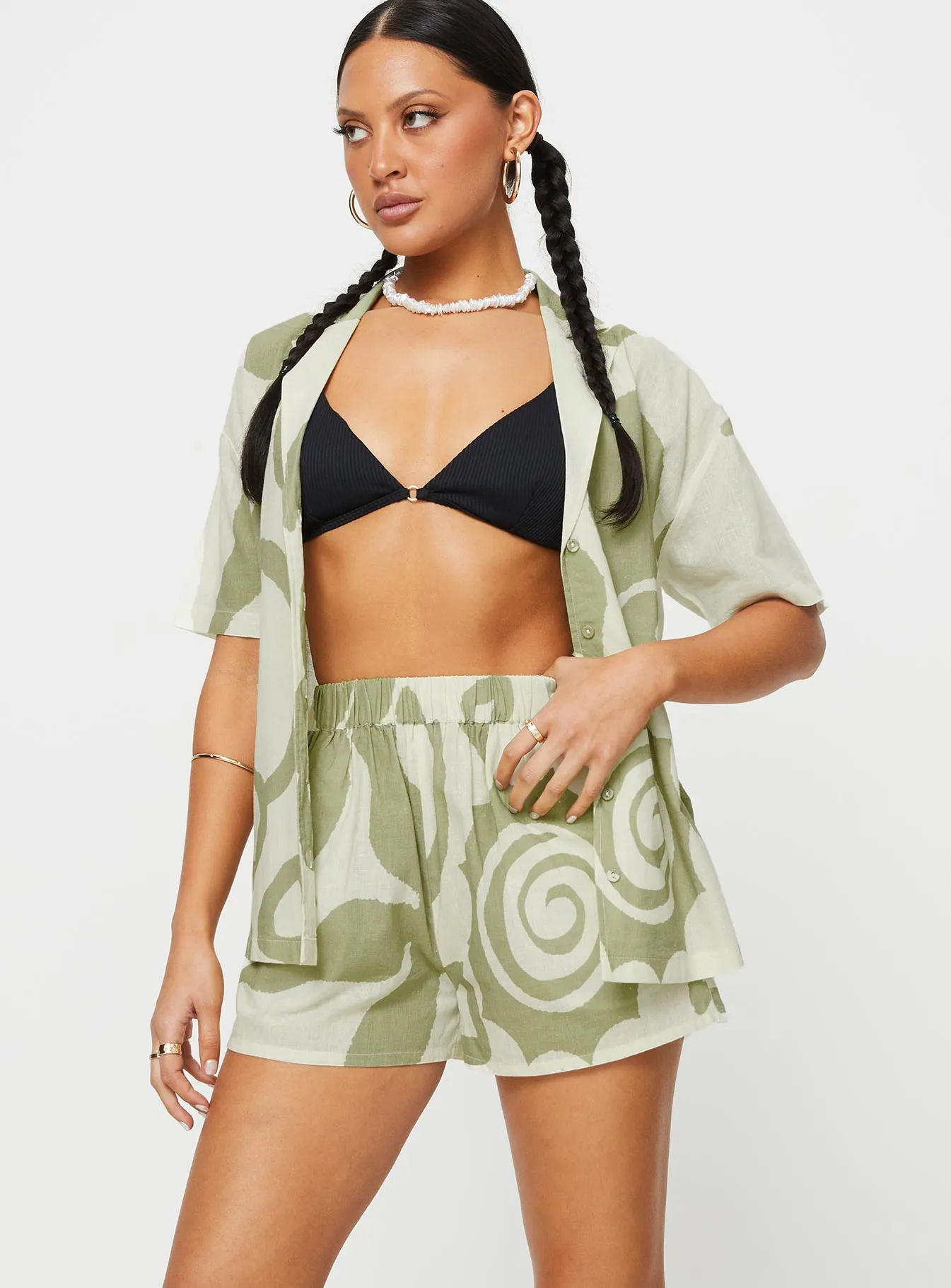 Adjustable Fastenings Sea Shorts Green / Cream