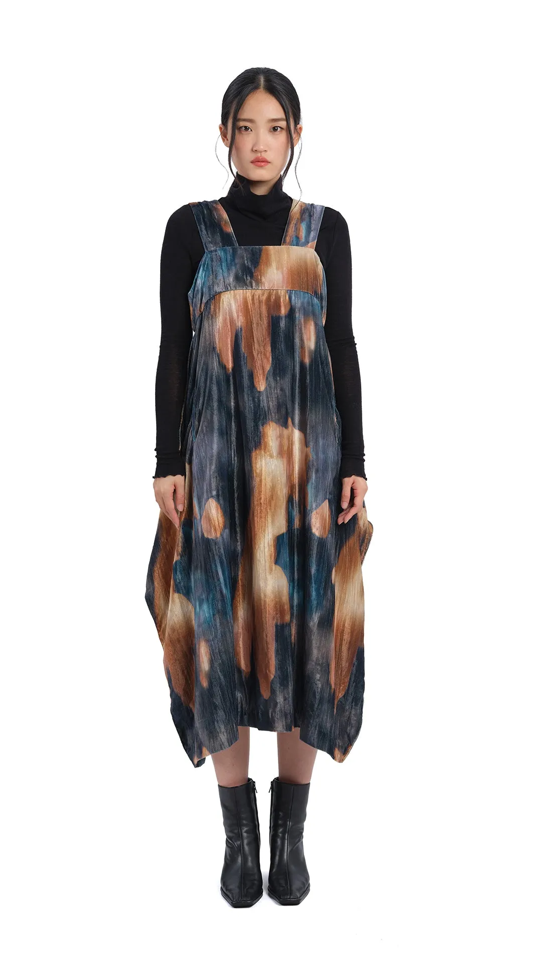 Mature Charm Romance Air Watercolour Graphic Velour Printed Dress