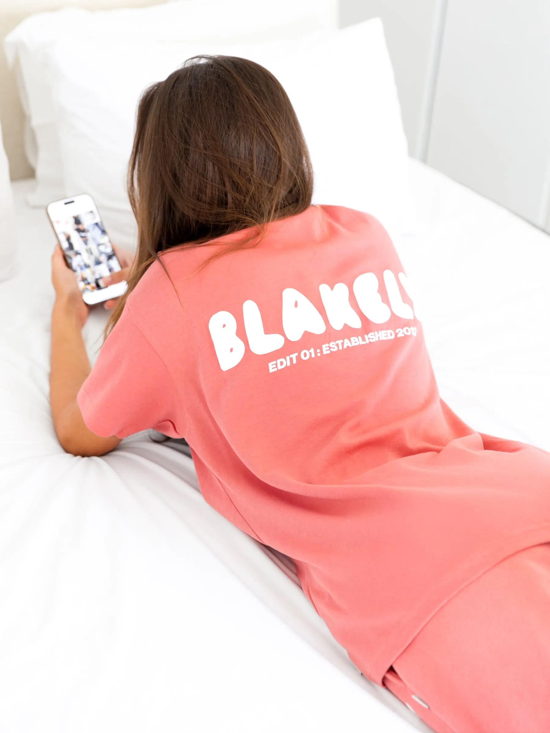 Cloud Print Oversized T-Shirt - Sunrise Coral Classic Wardrobe Easy Style Wear