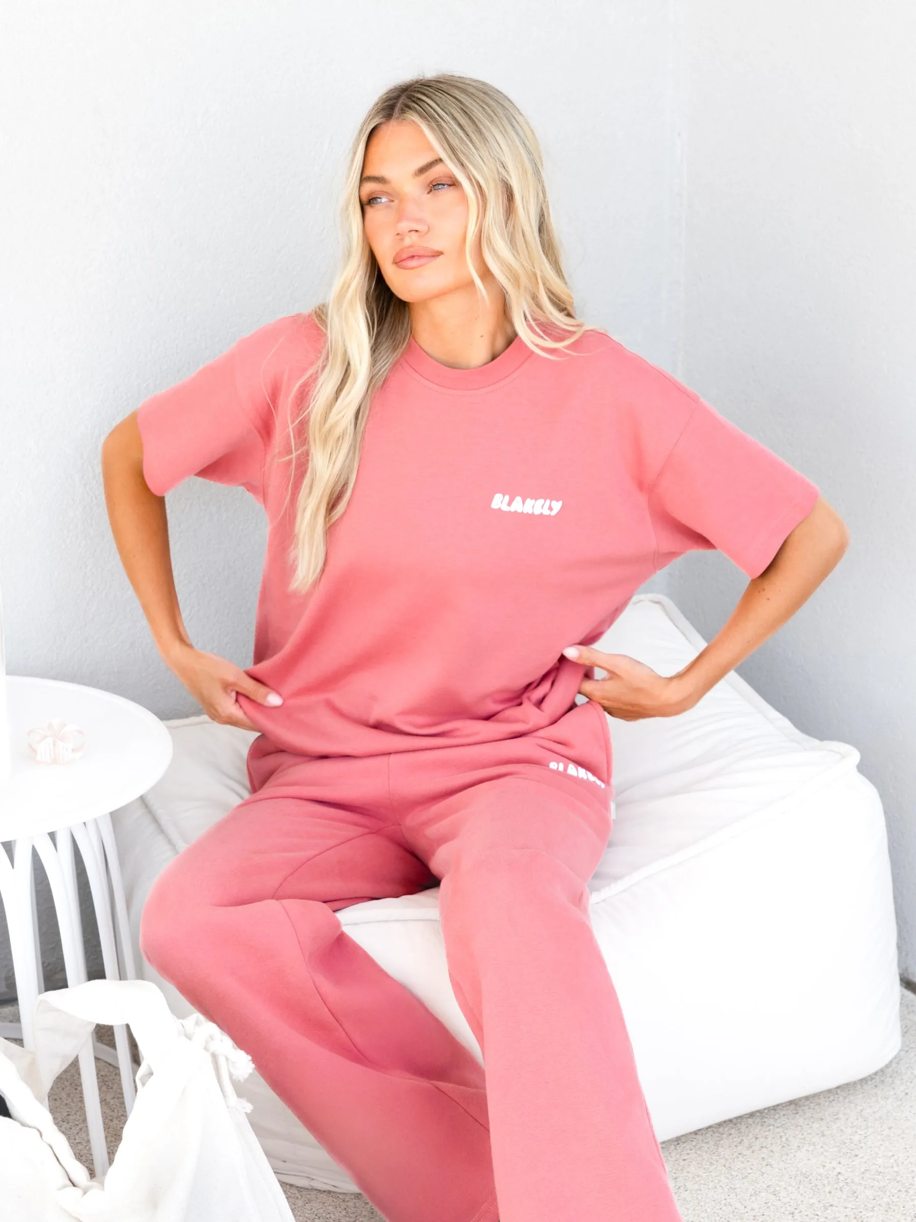 Cloud Print Oversized T-Shirt - Sunrise Coral Stylish GarmentDyedTexture
