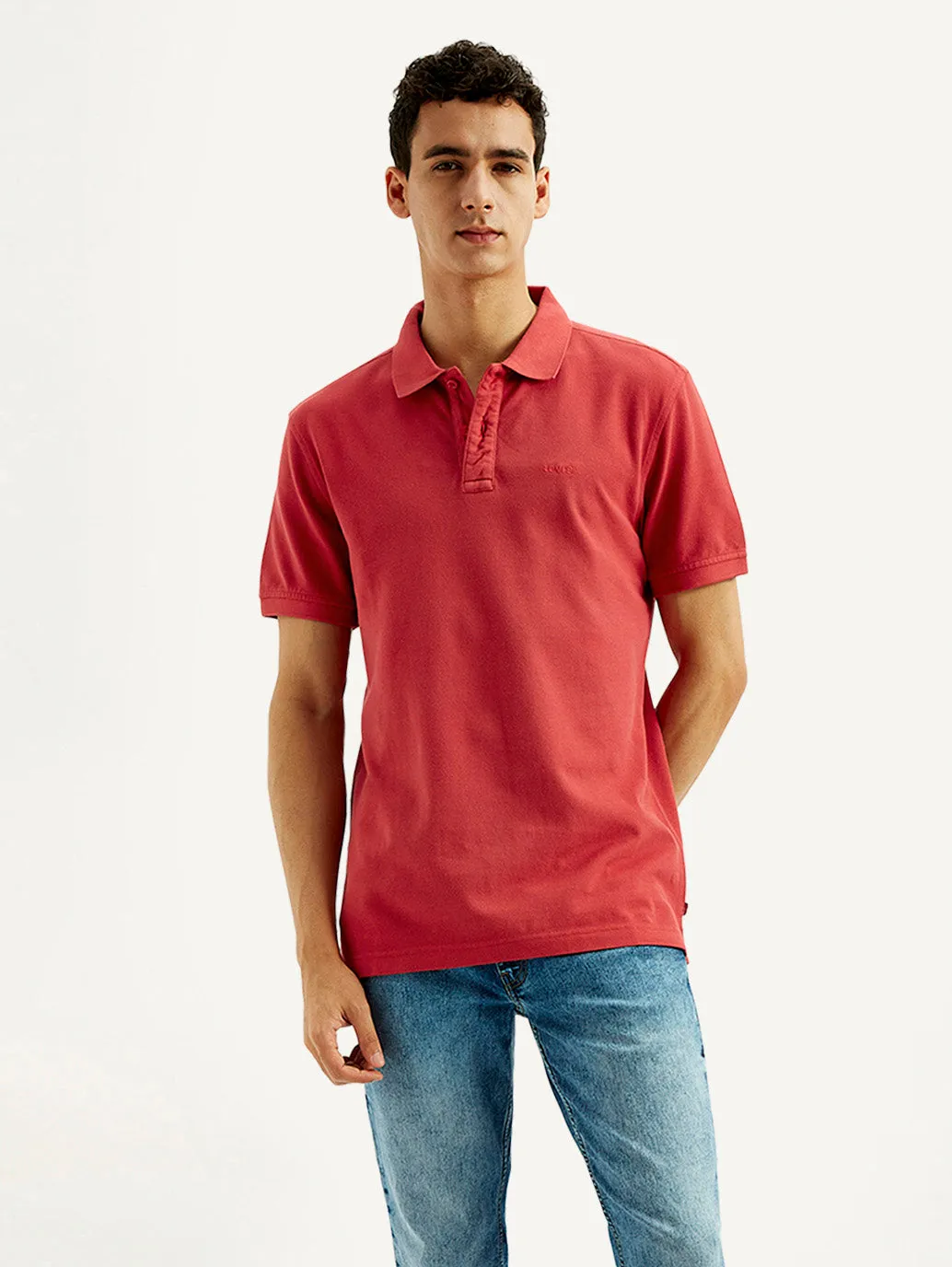 Striped Design Men's Solid Overdyed Slim Fit Polo T-shirt