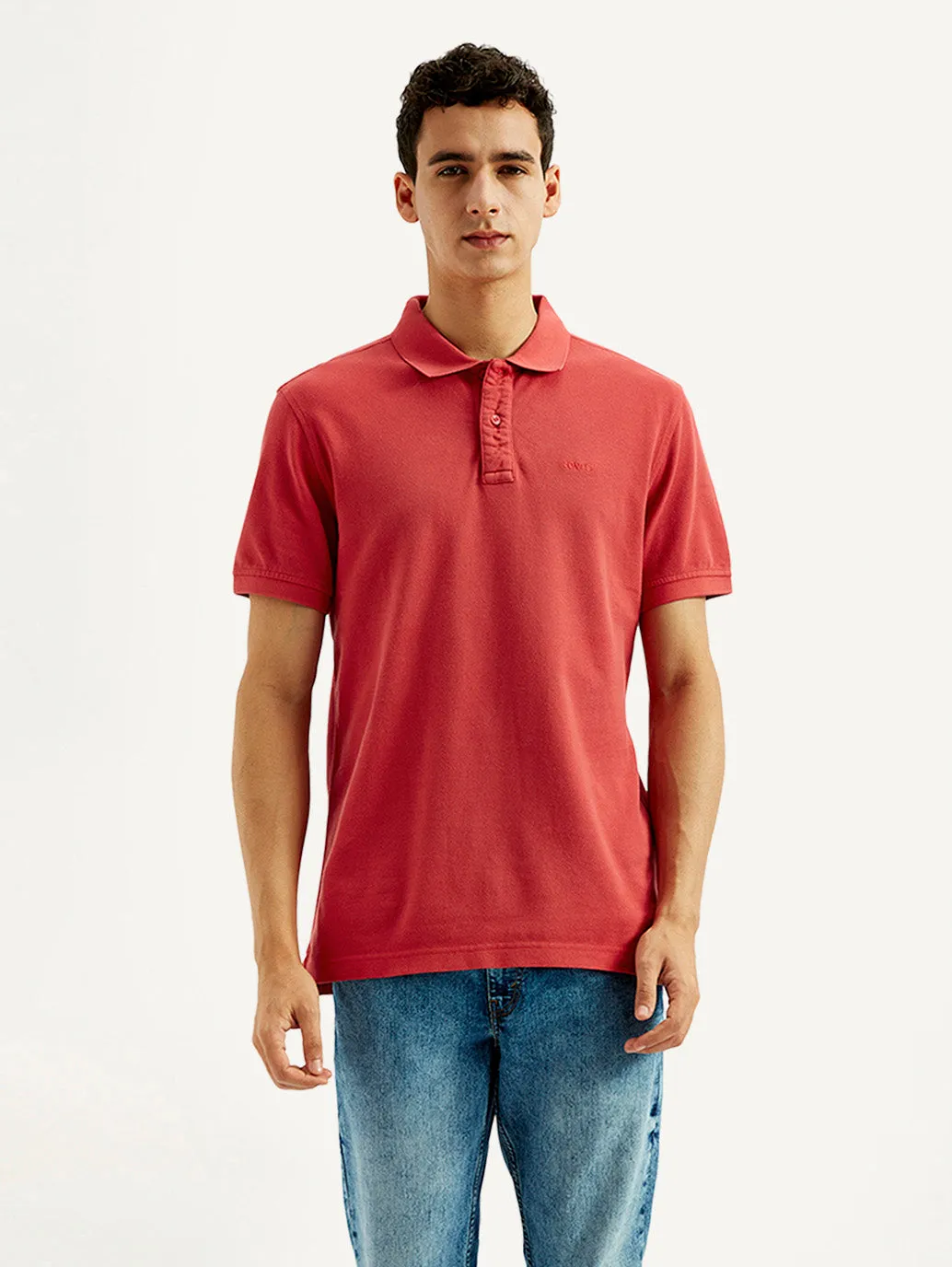 Men's Solid Overdyed Slim Fit Polo T-shirt Multi Ply Collar WrinkleResistant Finish