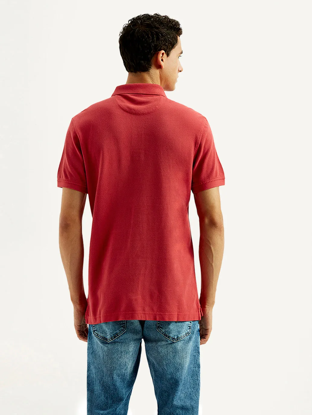 Mesh Lined Back Men's Solid Overdyed Slim Fit Polo T-shirt