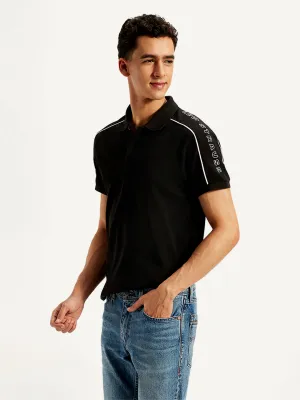 Men's Typographic Print Slim Fit Polo T-Shirt UV Protection Blend Durable Fabric