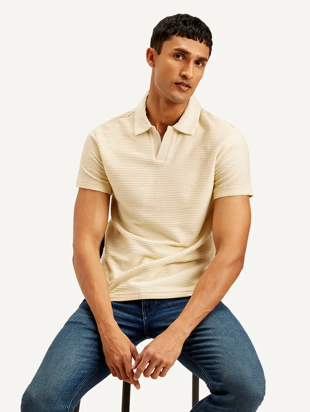 Men's Textured Slim Fit Polo Corduroy T-shirt Tailored Comfort High-Quality Stitching
