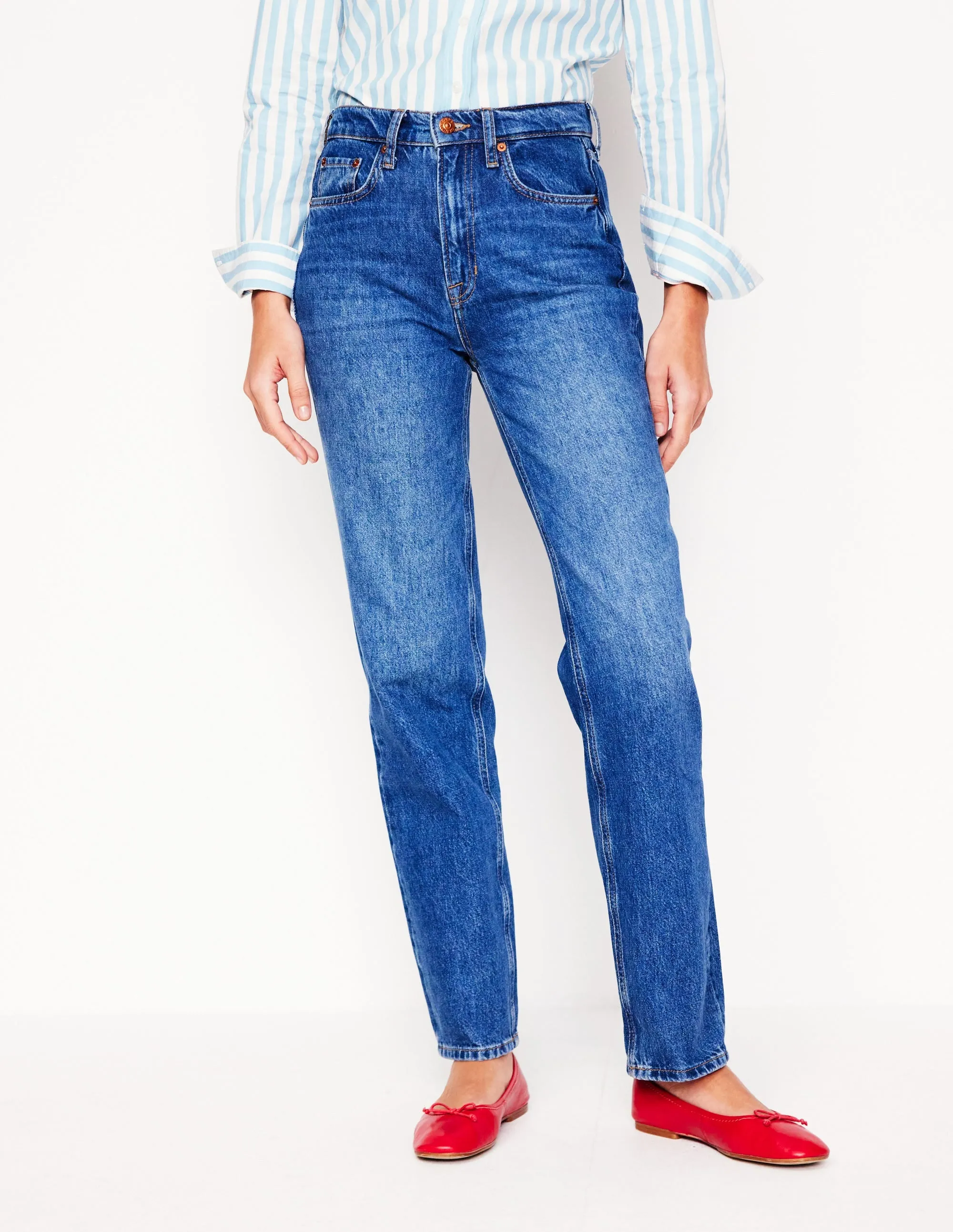 High Rise Rigid Straight Jeans-Mid Vintage Clean Lines