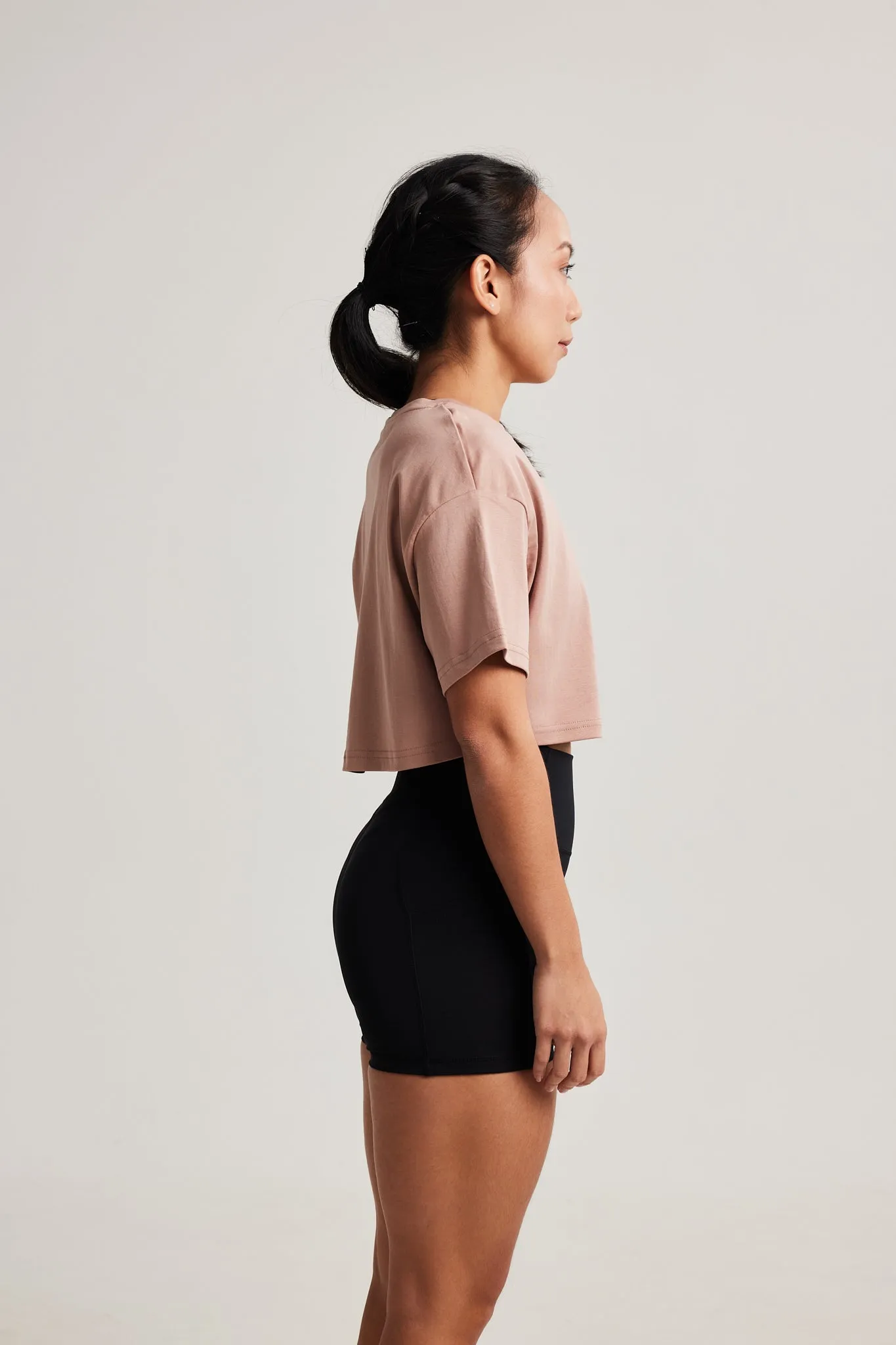 Oversized Crop Tee in Clay Breathable Fit Reinforced Shoulder