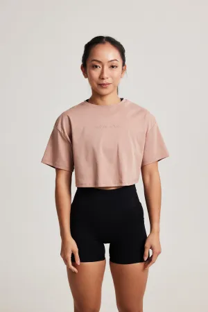 Stylish Essential Premium Comfort Oversized Crop Tee in Clay