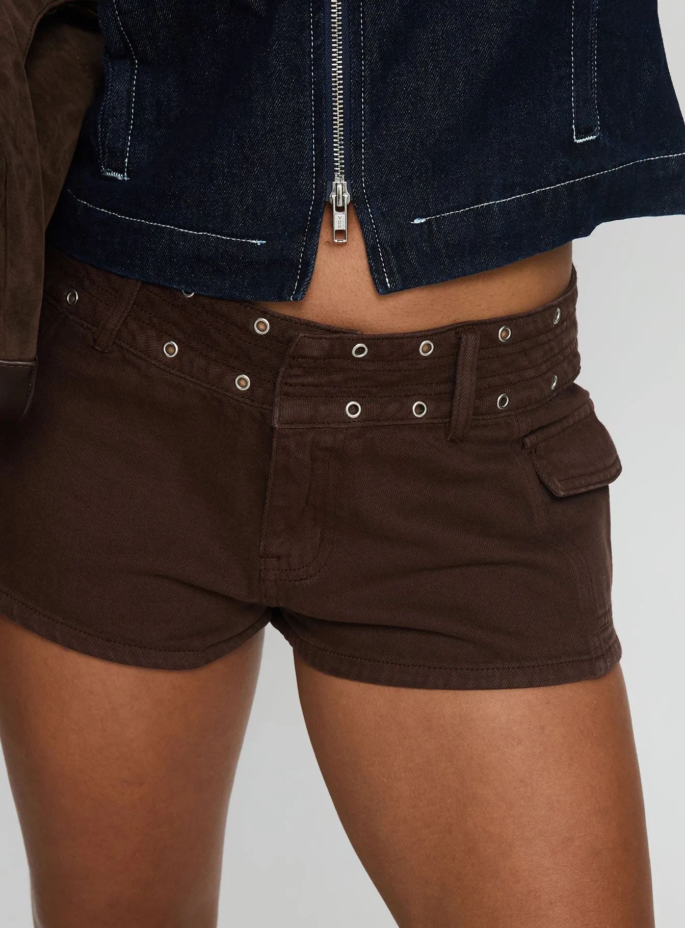 Swim Easy Reno Eyelet Micro Shorts Brown Wash