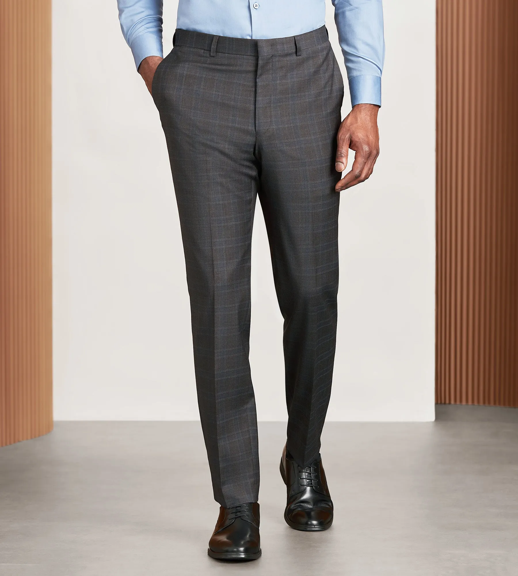 Flexible Layer Modern Fit Brown Plaid Suit Pants