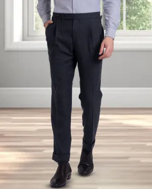 Casual Chic Street Utility Pleated Dugdale Dark Grey Wool Flannel Dress Pant