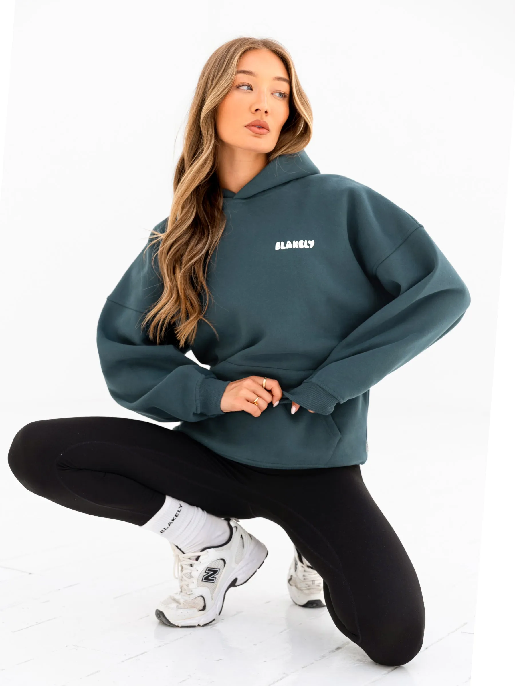 Cloud Print Oversized Hoodie - Teal Green Front Pouch