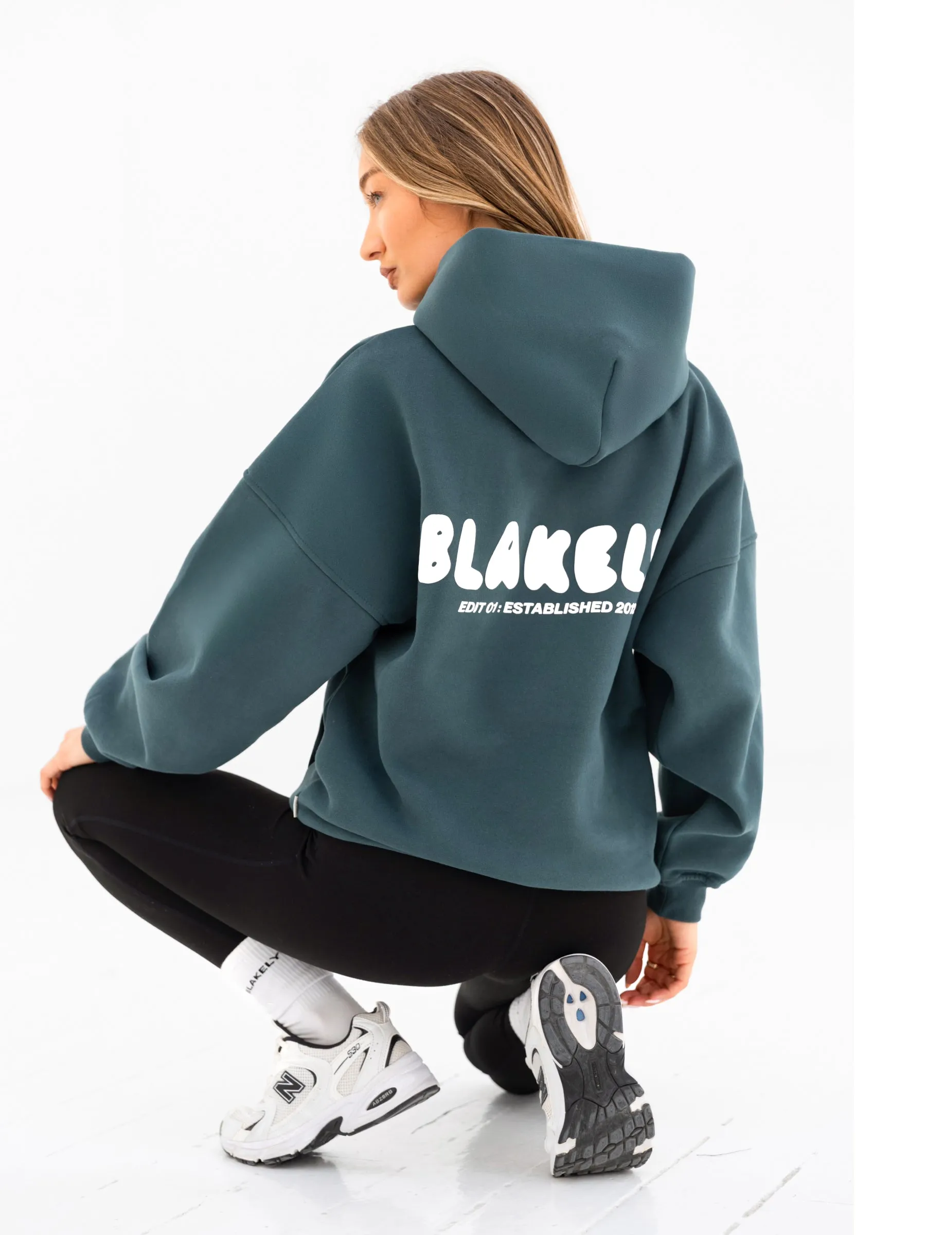 Ergonomic Cut Cloud Print Oversized Hoodie - Teal Green