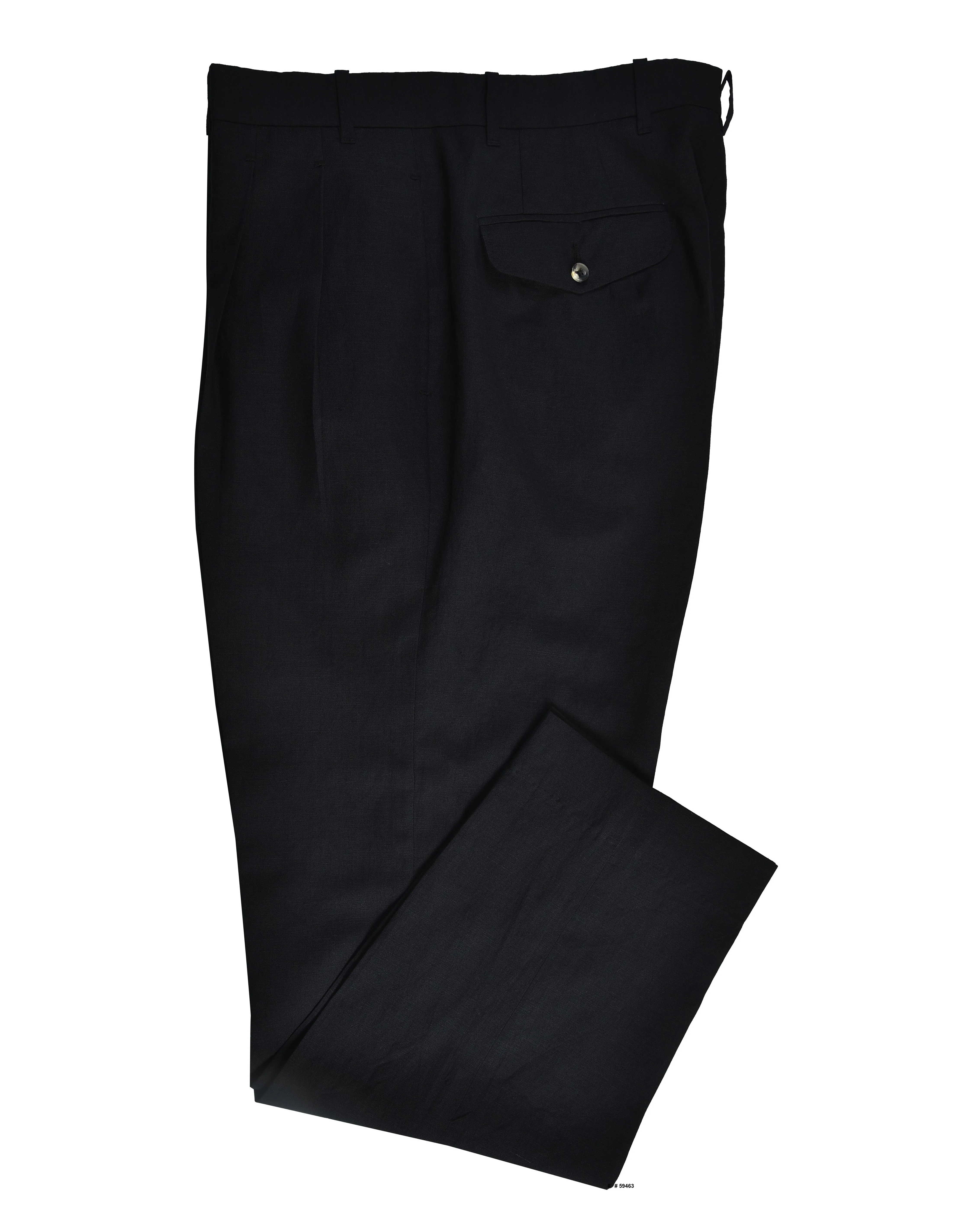 VBC: Black Wool-Linen Straight Leg Twill Weave Texture