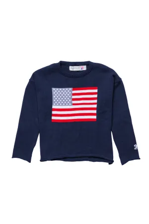Casual Comfort Polo wear Women's American Flag Knit Cropped Crew