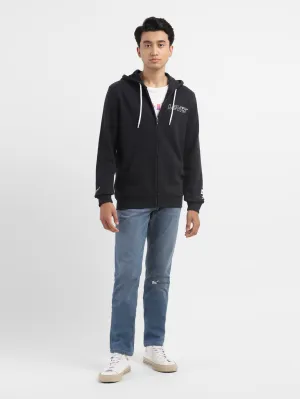 Men's Brand Logo Black Hooded Sweatshirt Sports Apparel Outdoor Essential