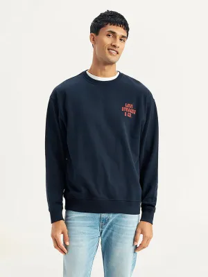 Non Fading Coloration Gothic style Men's Solid Navy Crew Neck Sweatshirt