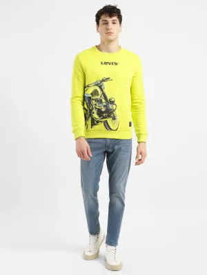 Men's Solid Green Crew Neck Sweatshirt Vintage Wash Effect