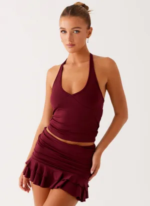 Bernie Mini Skirt - Raspberry Wine Silk-Blend
