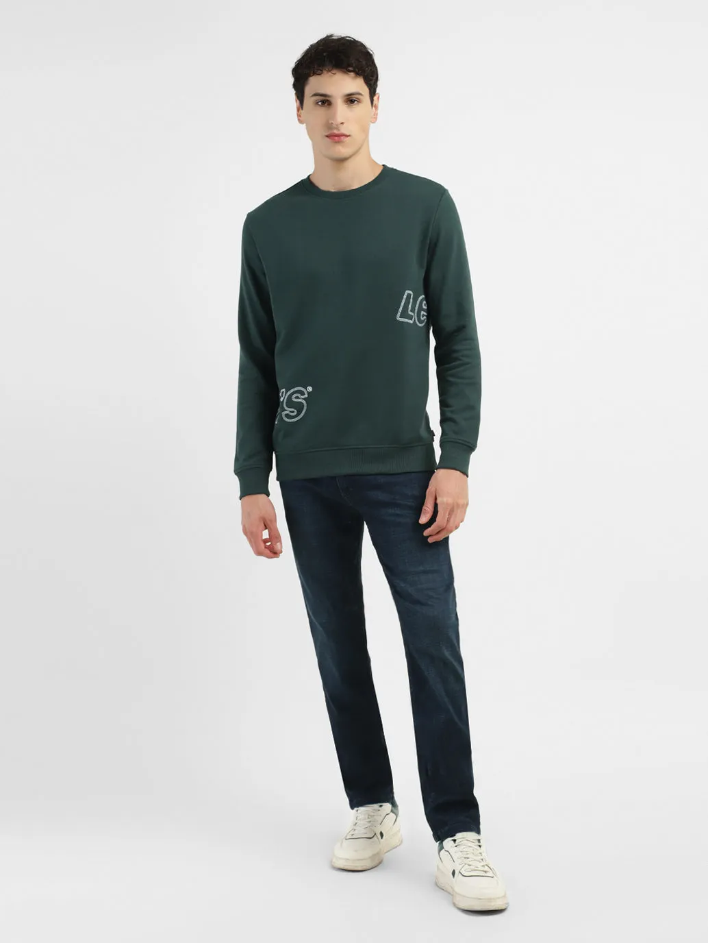 Men's Brand Logo Crew Neck Sweatshirt Reinforced Hemline