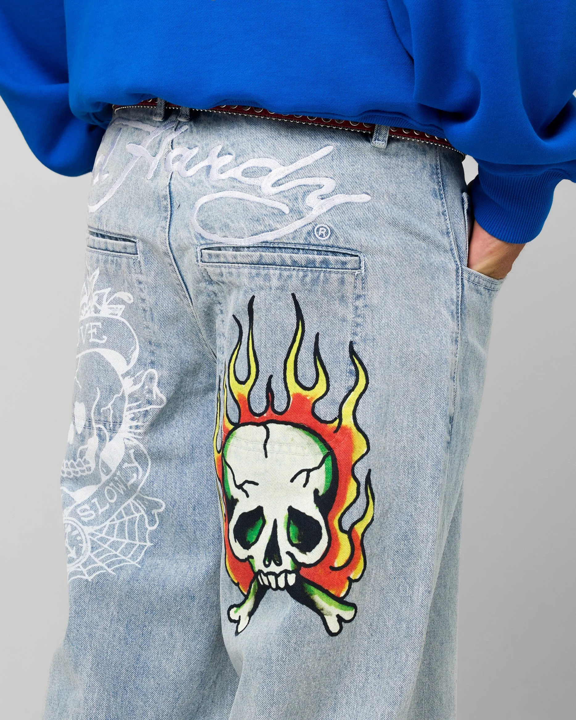 Ed Hardy Wide Leg Skull Jeans Light Blue Work Ready Neutral