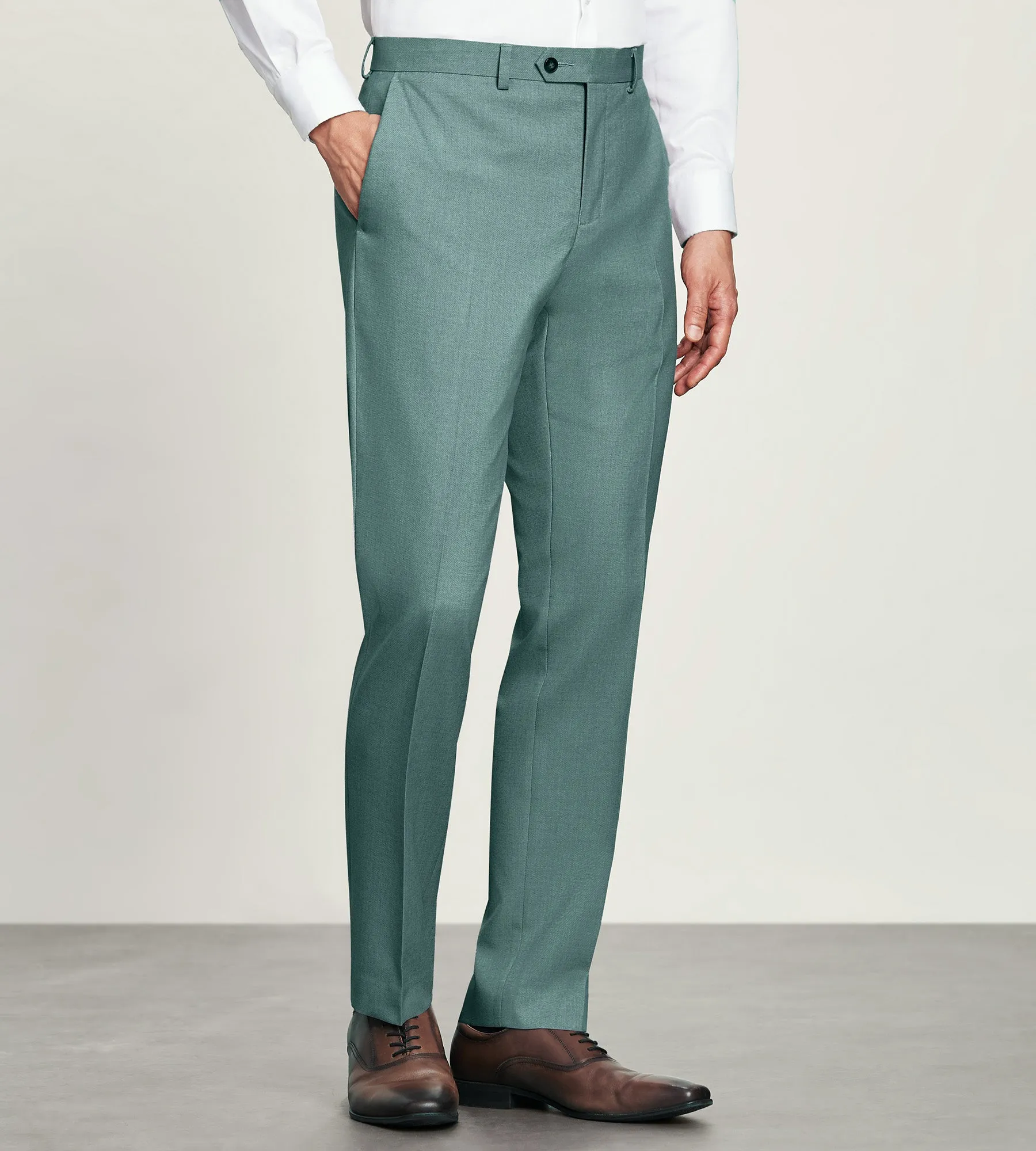 Slim Fit Teal Solid Suit Pants Non Irritating Tags Seamless Technology