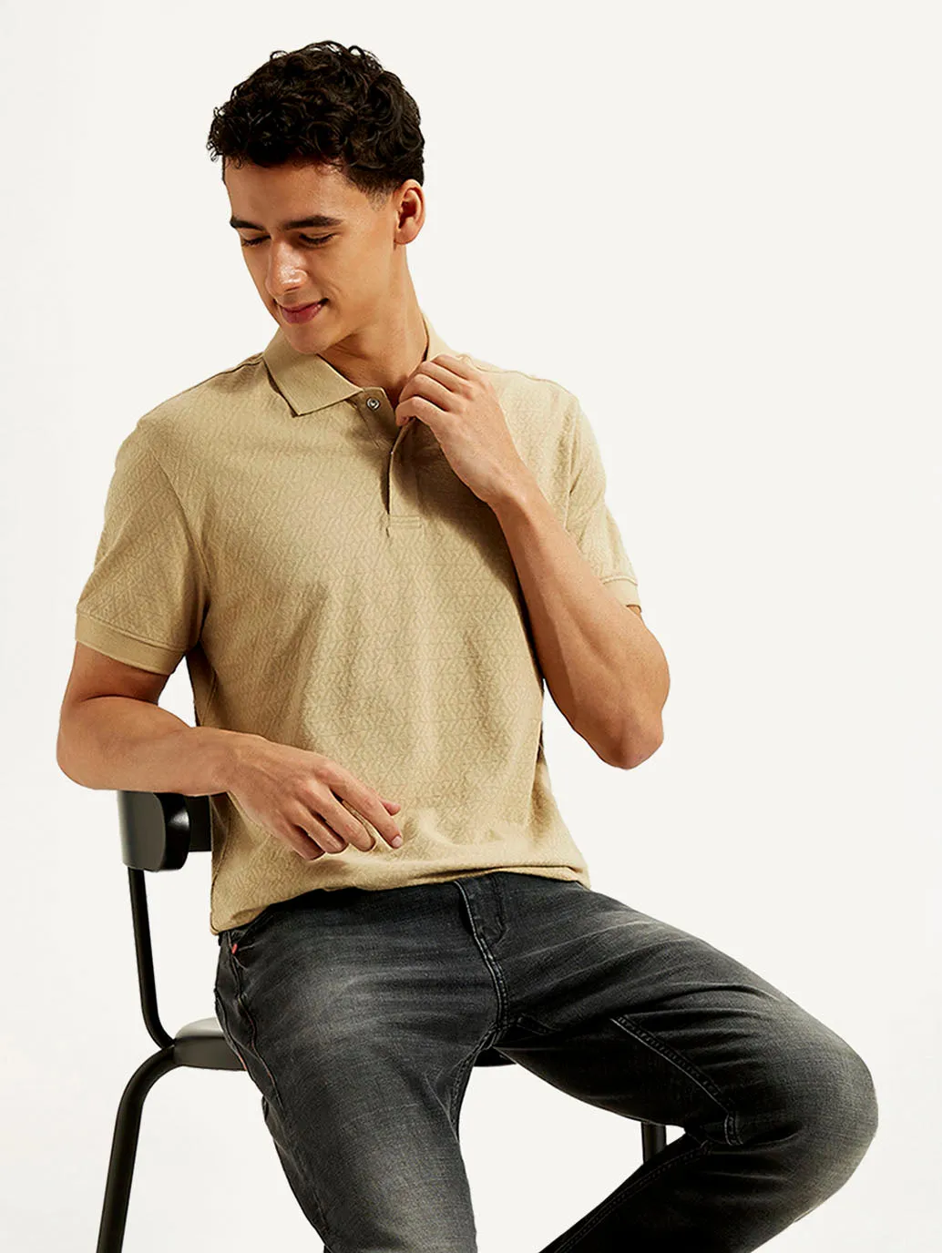 Men's Geometric Slim Fit Polo T-shirt Trendy Casual Quick-Dry Tech