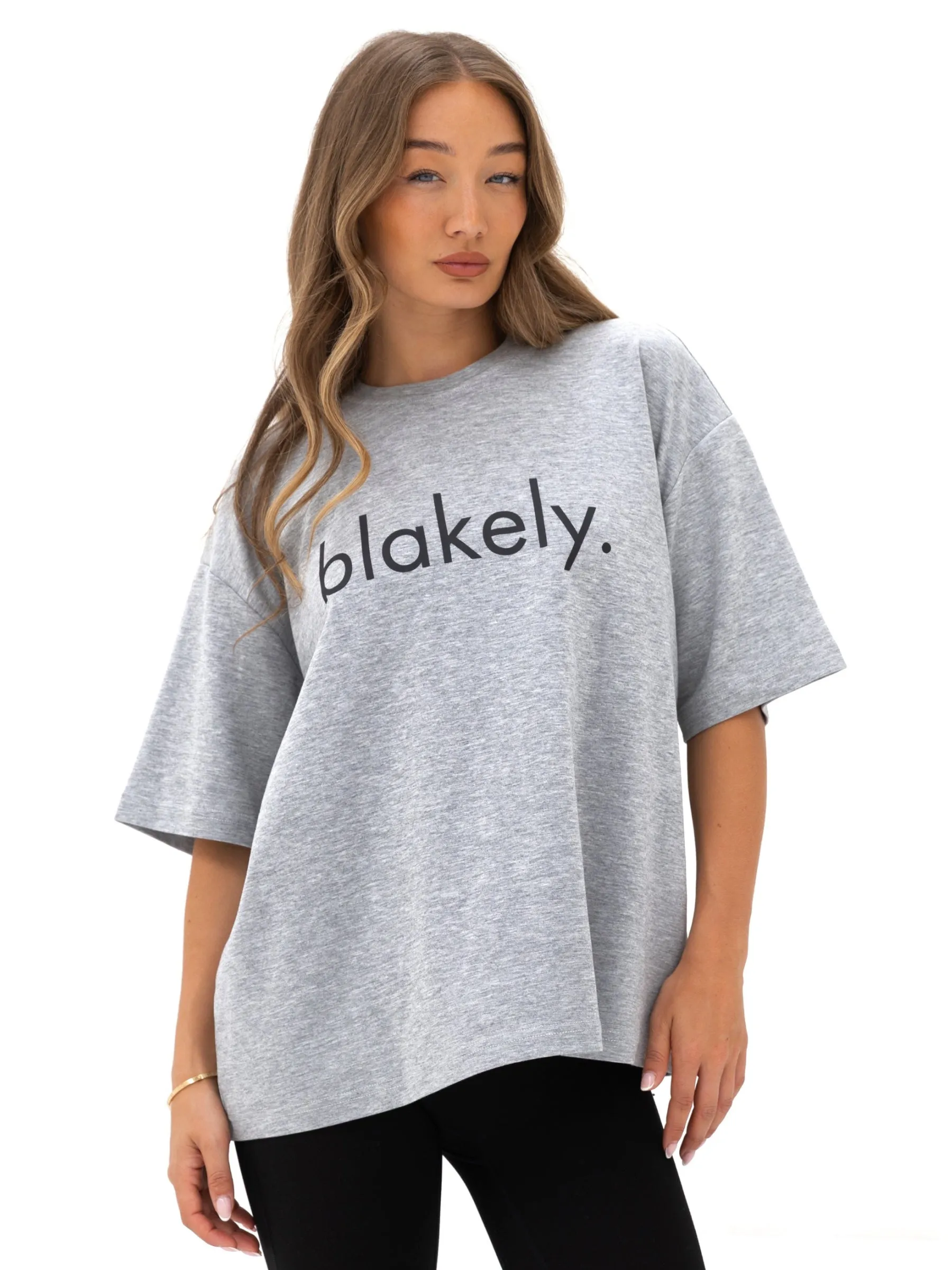 Fun Style Subtle Embroidery Logo Ultra Oversized T-Shirt - Marl Grey