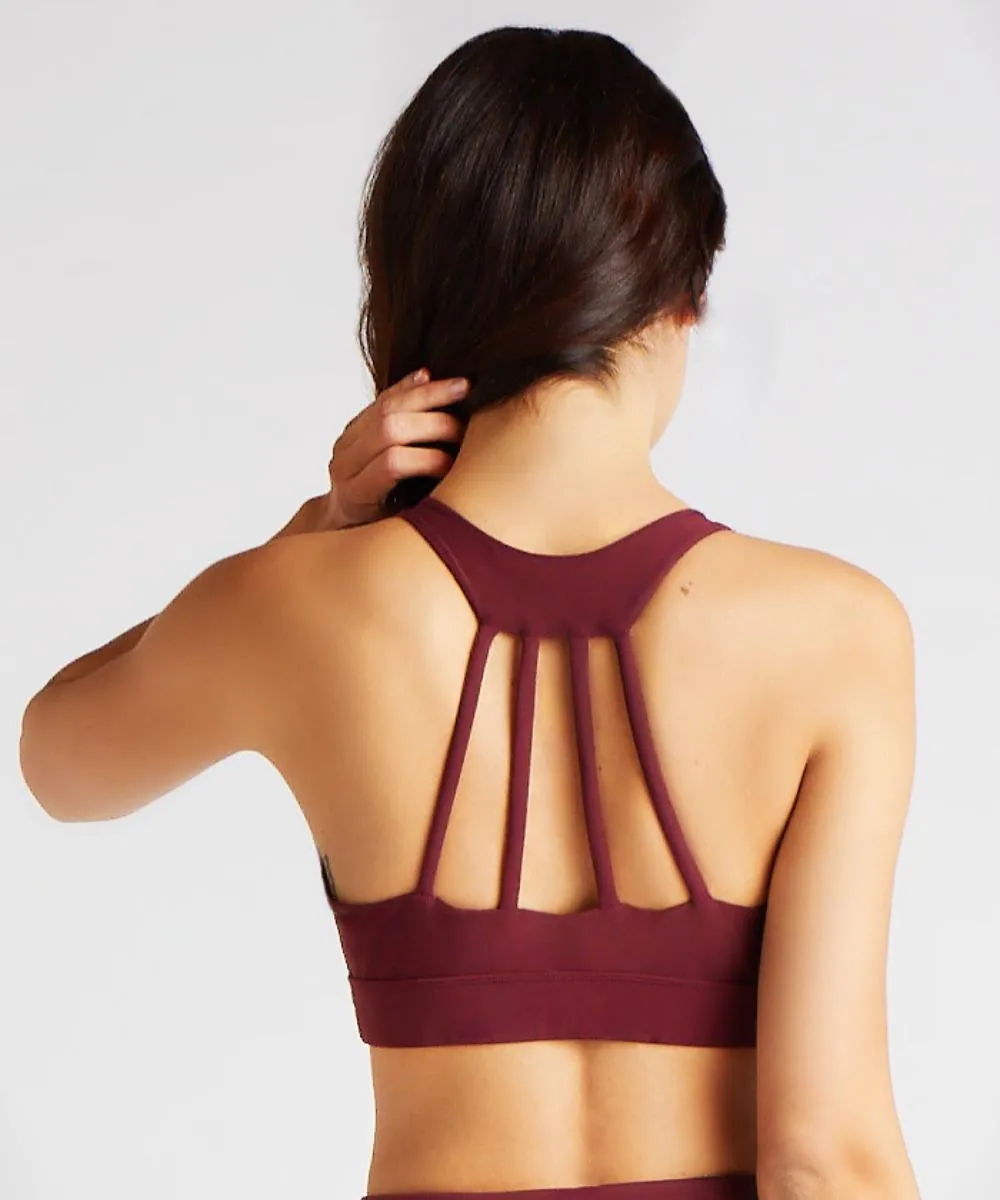 Setis Strappy Sports Bra - Burgundy Organic activewear Thick Straps