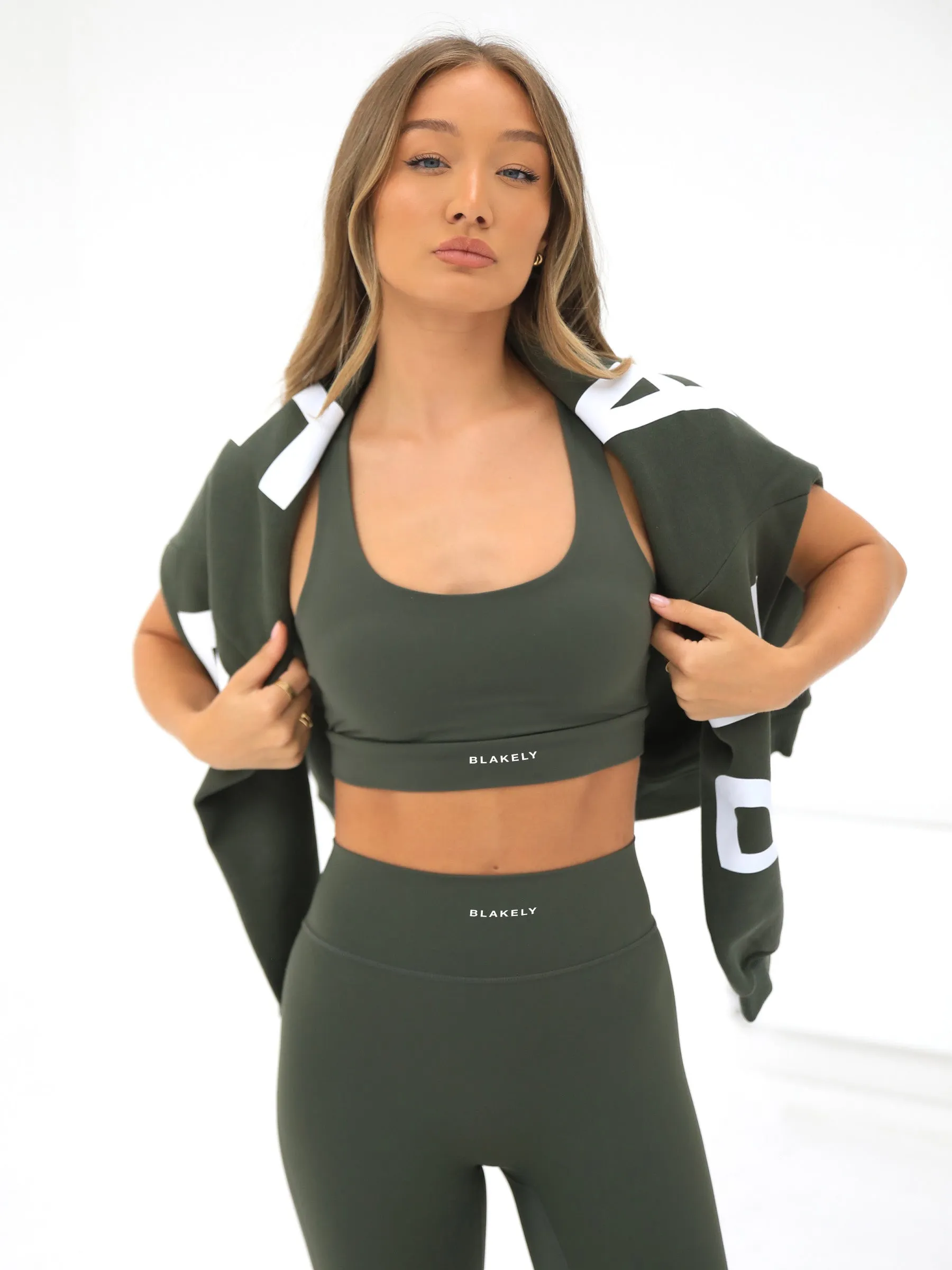 Ultimate Active Bra - Khaki Green Flexible Closure