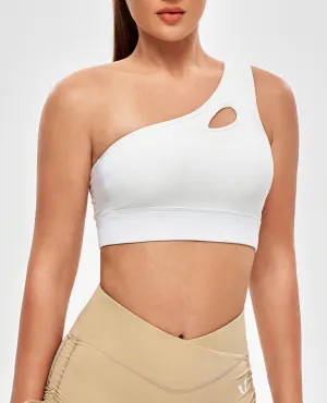 One Shoulder Sports Bra - White Ergonomic Cut