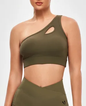 One Shoulder Sports Bra - Combat Green Medium-impact Comfortable Strap