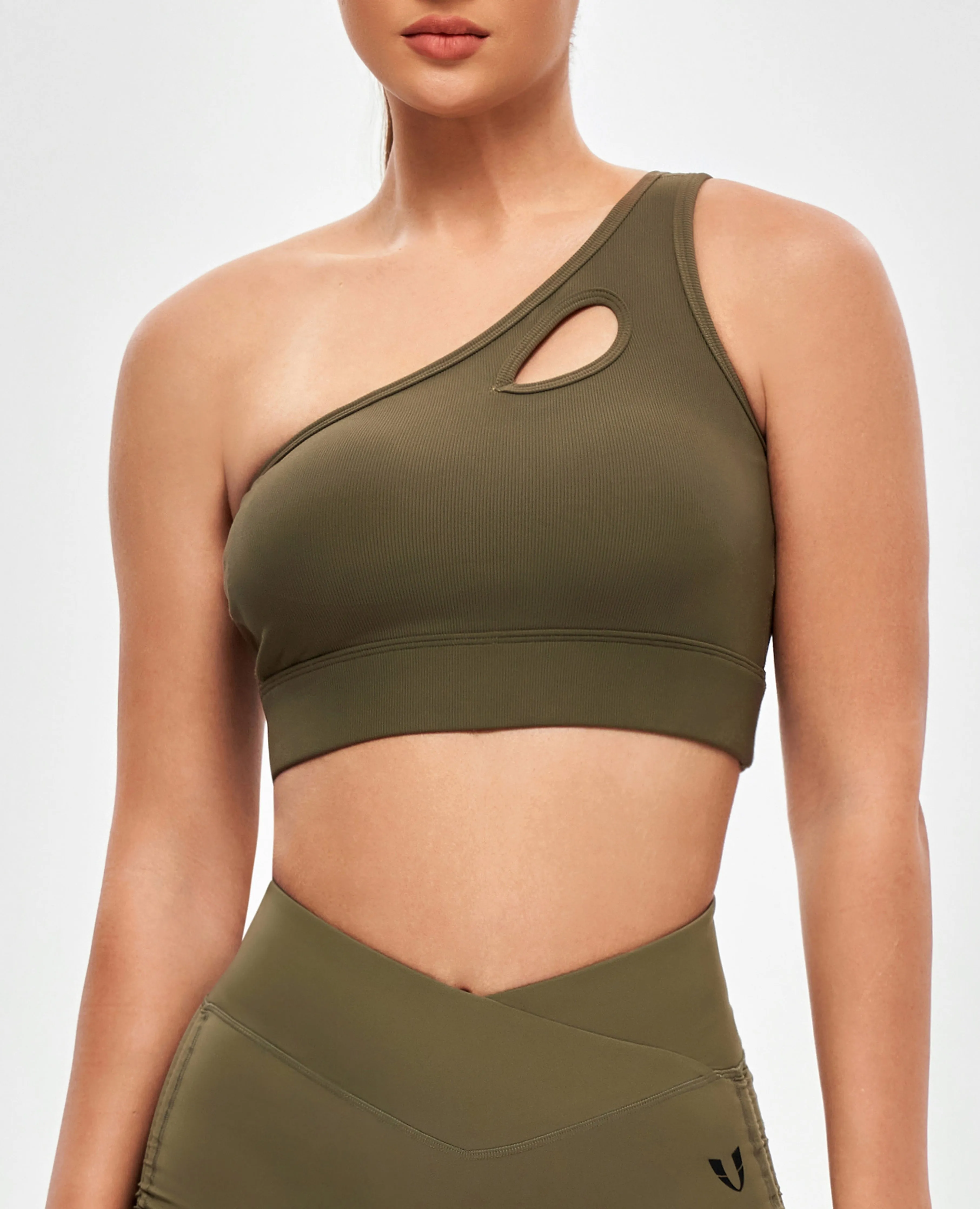 One Shoulder Sports Bra - Combat Green Medium-impact Comfortable Strap