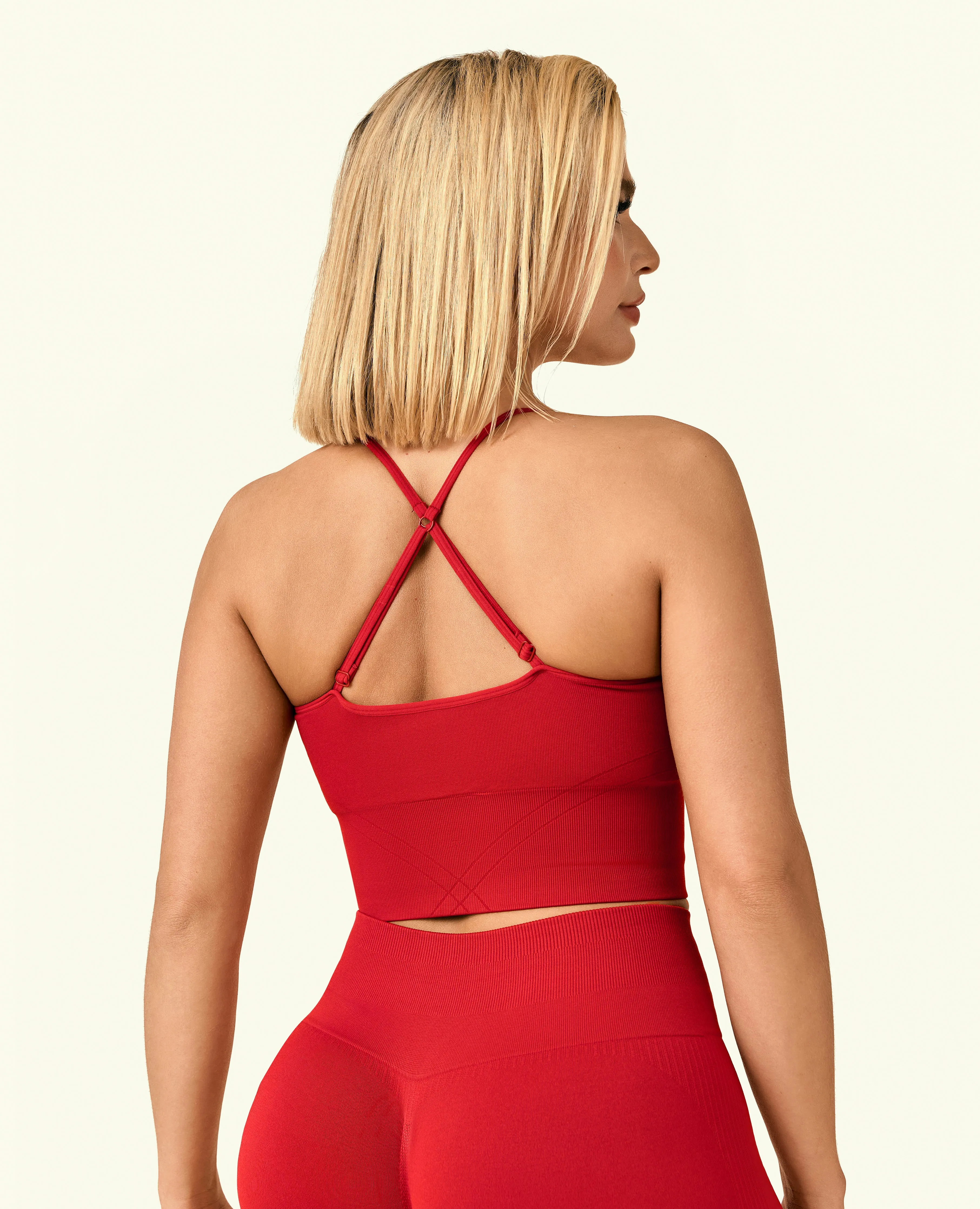 Knee support Mock neck seams Energy Strait Strap Longline Top - Red Cranberry