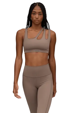 SPORTS BRA ASYMMETRIC - Tan Accessorized Anti-microbial seams