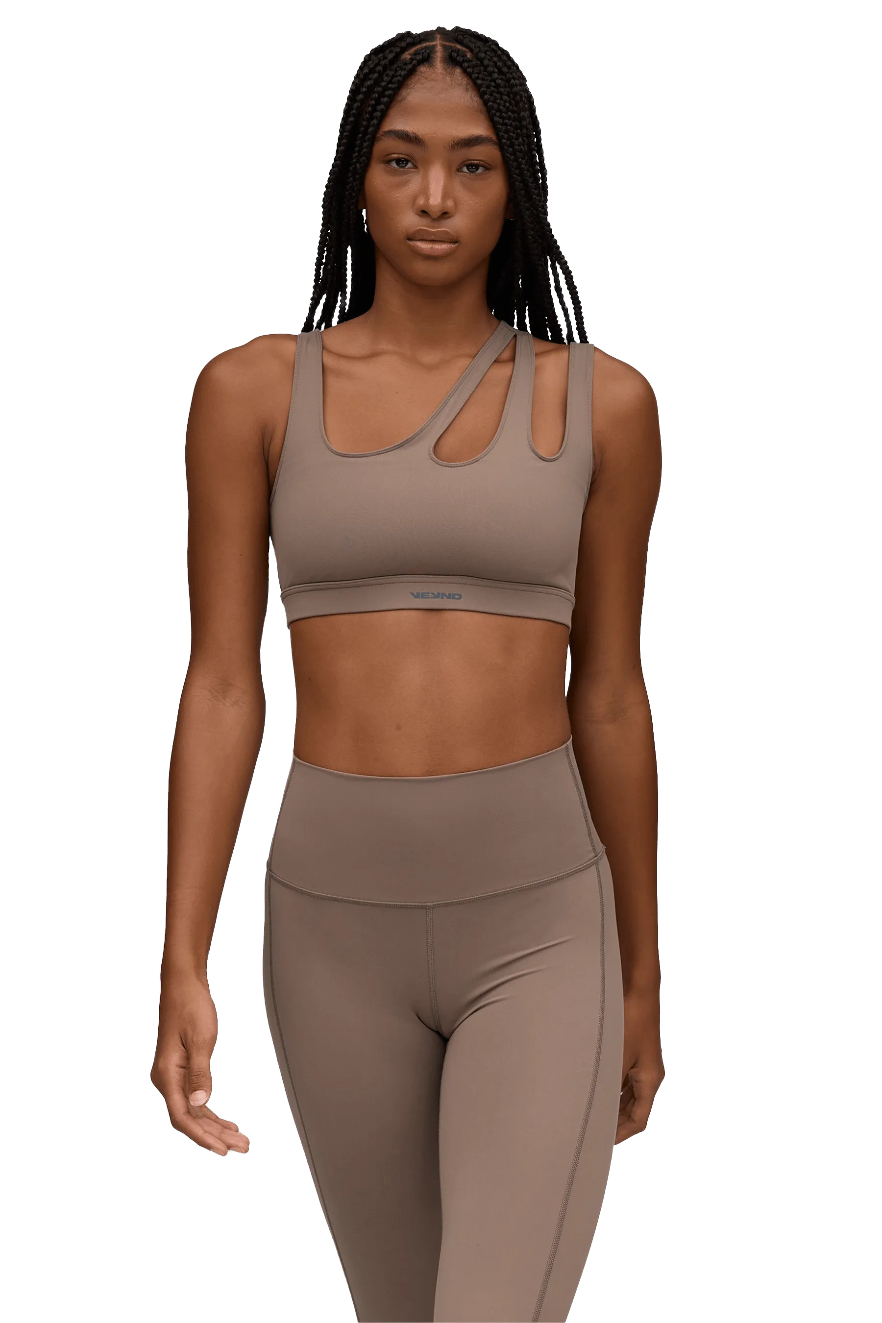 SPORTS BRA ASYMMETRIC - Tan Accessorized Anti-microbial seams
