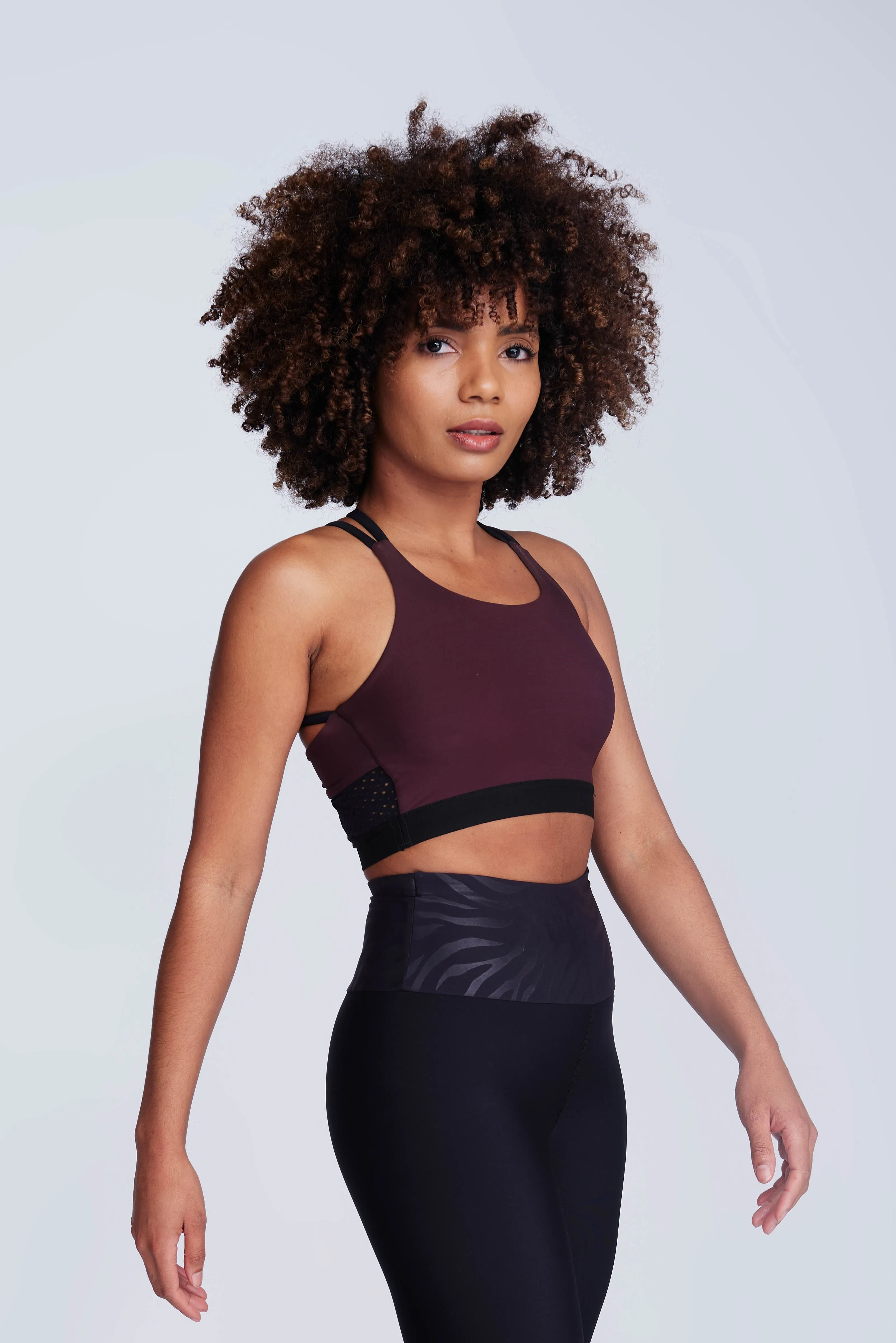 Purple Puncture-resistant Ignite Sports Bra in Truffle