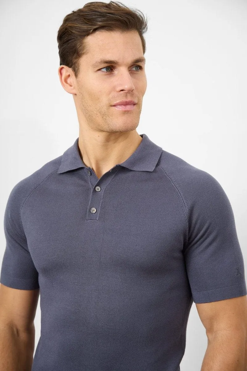 EasyCare Woven Fabric Reinforced Stitching Fine Gauge Knitted Polo Shirt in Graphite