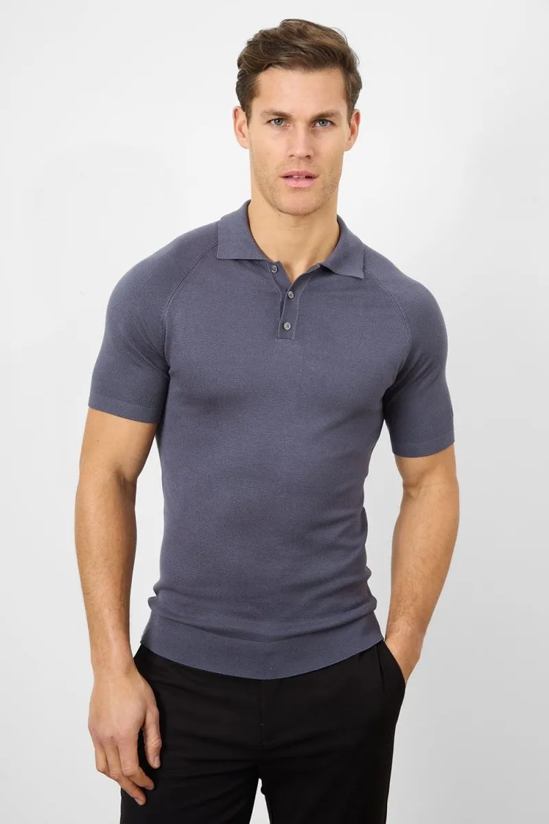 Fine Gauge Knitted Polo Shirt in Graphite Smart Layering