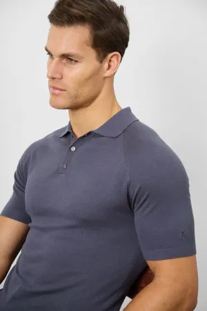 Fine Gauge Knitted Polo Shirt in Graphite Spring Summer