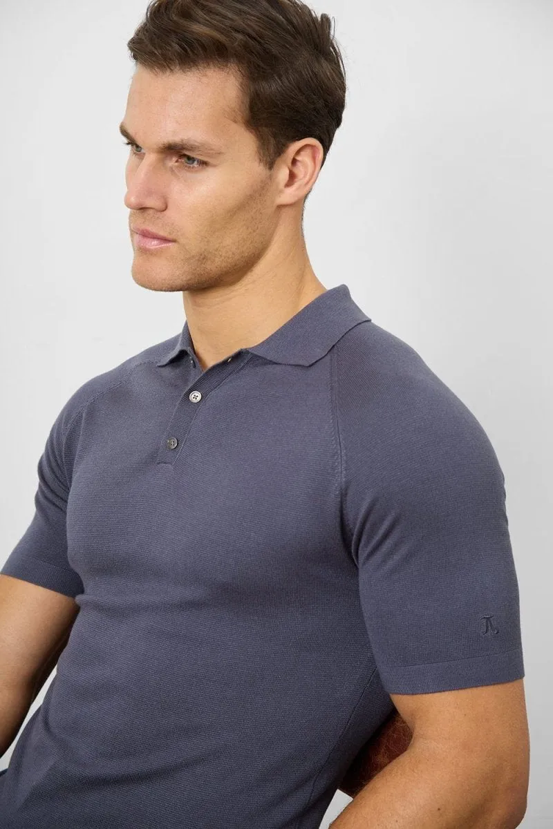 Fine Gauge Knitted Polo Shirt in Graphite Spring Summer