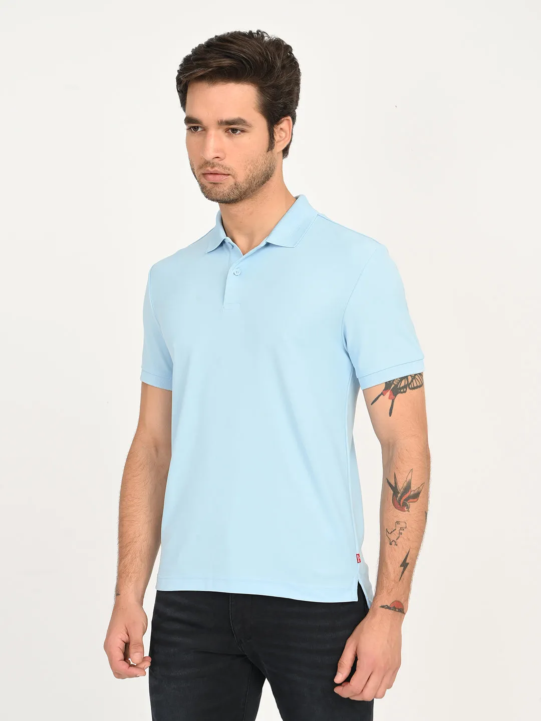 FourWay Stretch Fabric Men's Solid Light Blue Polo T-Shirt