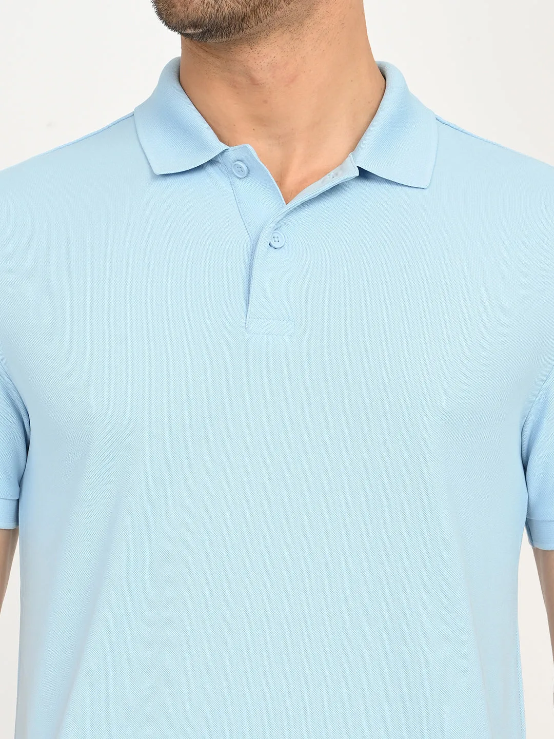 Men's Solid Light Blue Polo T-Shirt TwoTone Fabric Blend Summer Outing