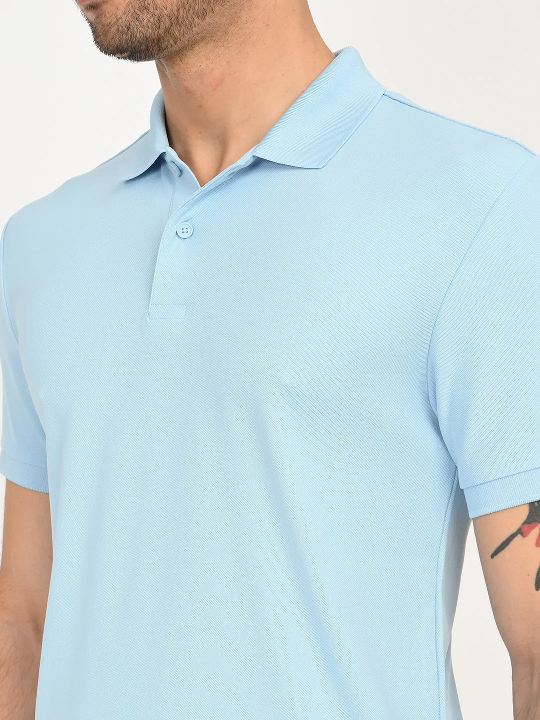 Men's Solid Light Blue Polo T-Shirt Tailored Silhouette Breathable mesh